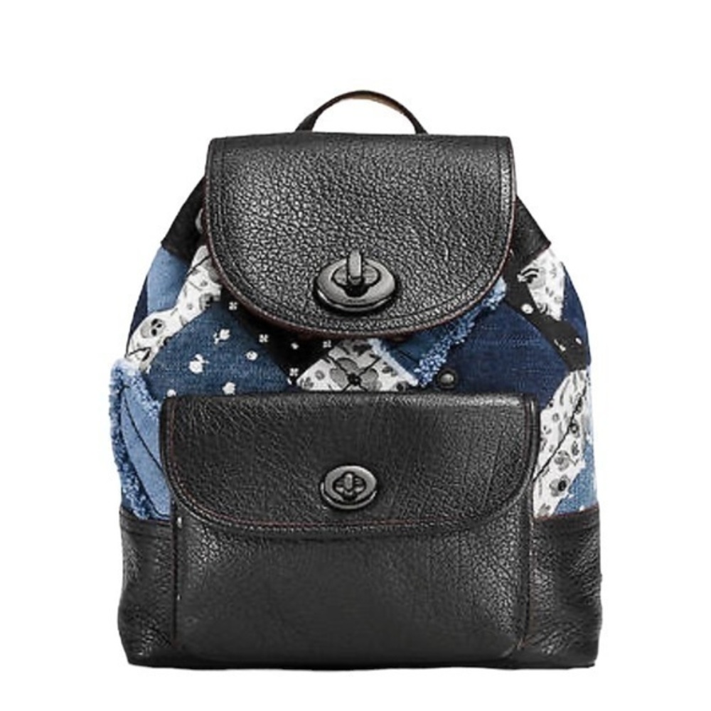 Coach Patchwork Turnlock Rucksack Backpack 37743 Canyon Quilt Denim